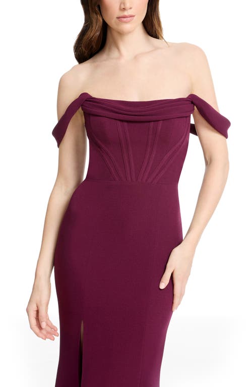 Dress The Population Melania Off The Shoulder Gown In Burgundy