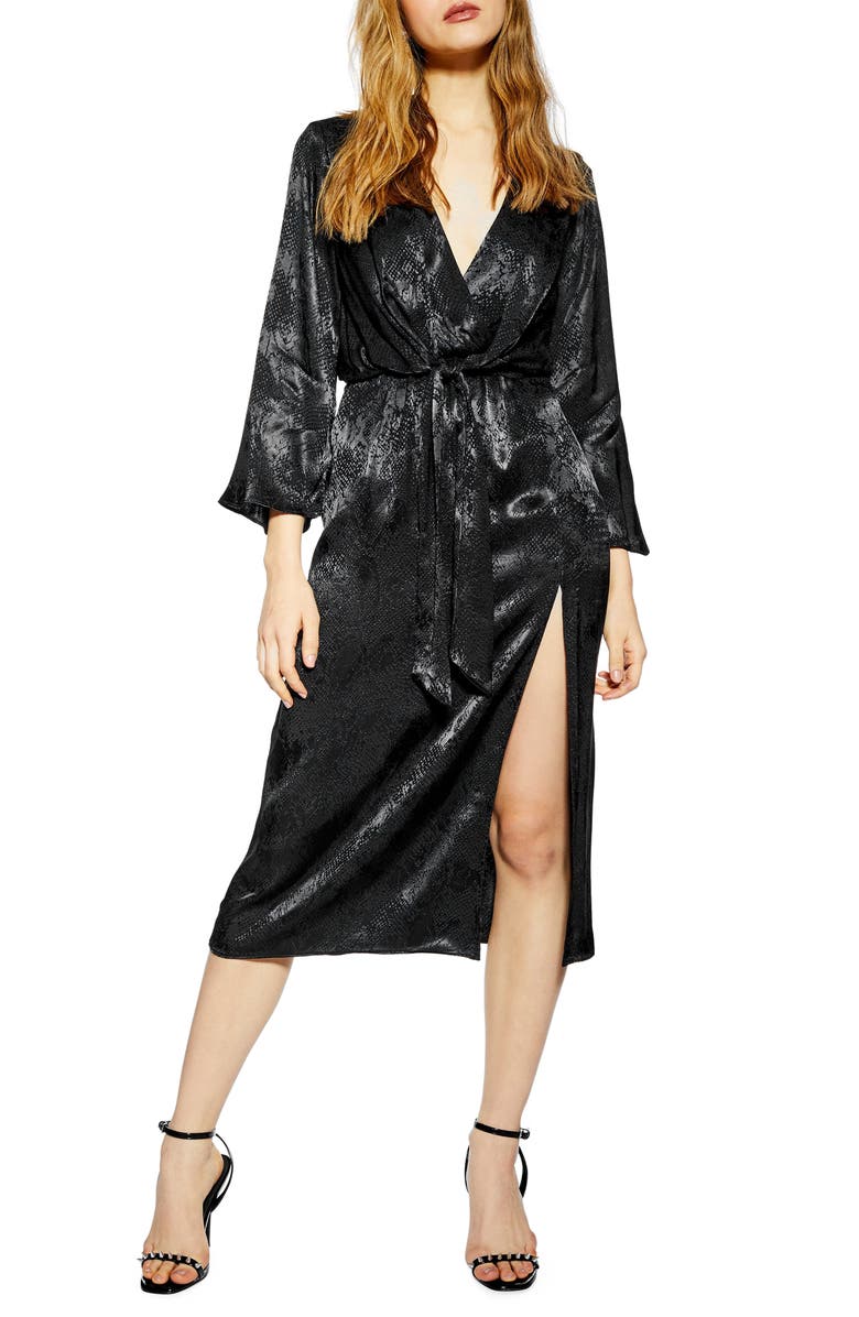 Topshop Snake Effect Knot Midi Dress, Main, color, 