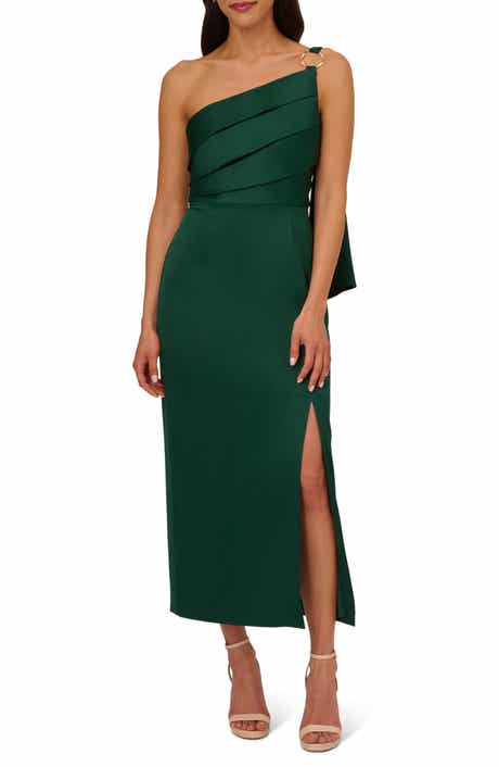 Pleat One-Shoulder Crepe Cocktail Dress