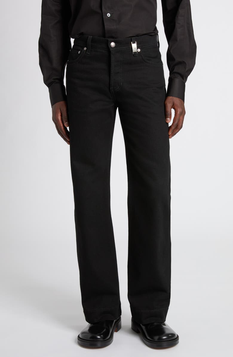 McQueen Skull Detail Wide Leg Jeans, Main, color, Black