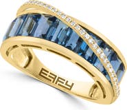 EFFY 14K Yellow Gold London Blue Topaz & Diamond Channel Set Ring