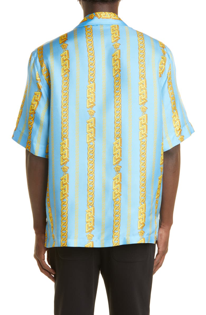 Versace Chain Print Silk Button-Up SHirt, Alternate, color, 