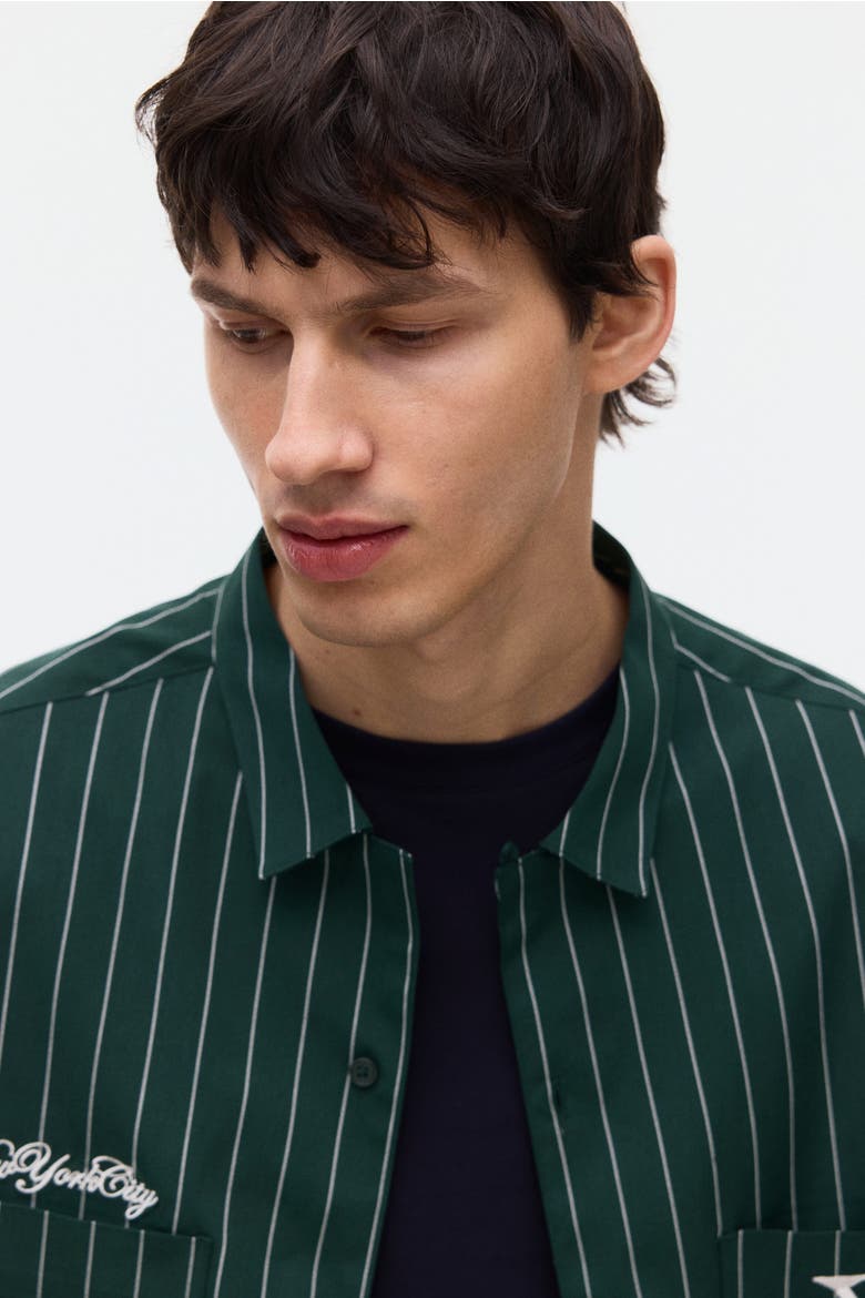 Regular Fit Embroidered-motif Shirt, Alternate, color, Dark green/striped