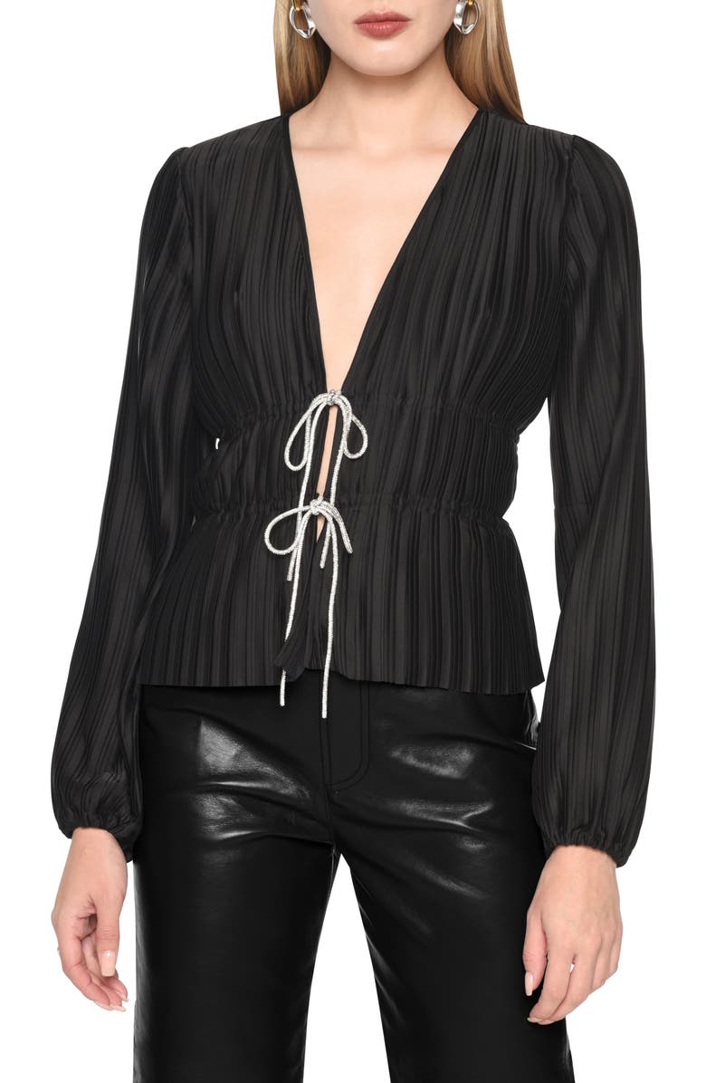 WAYF Payton Plunge Neck Plissé Top, Alternate, color, 