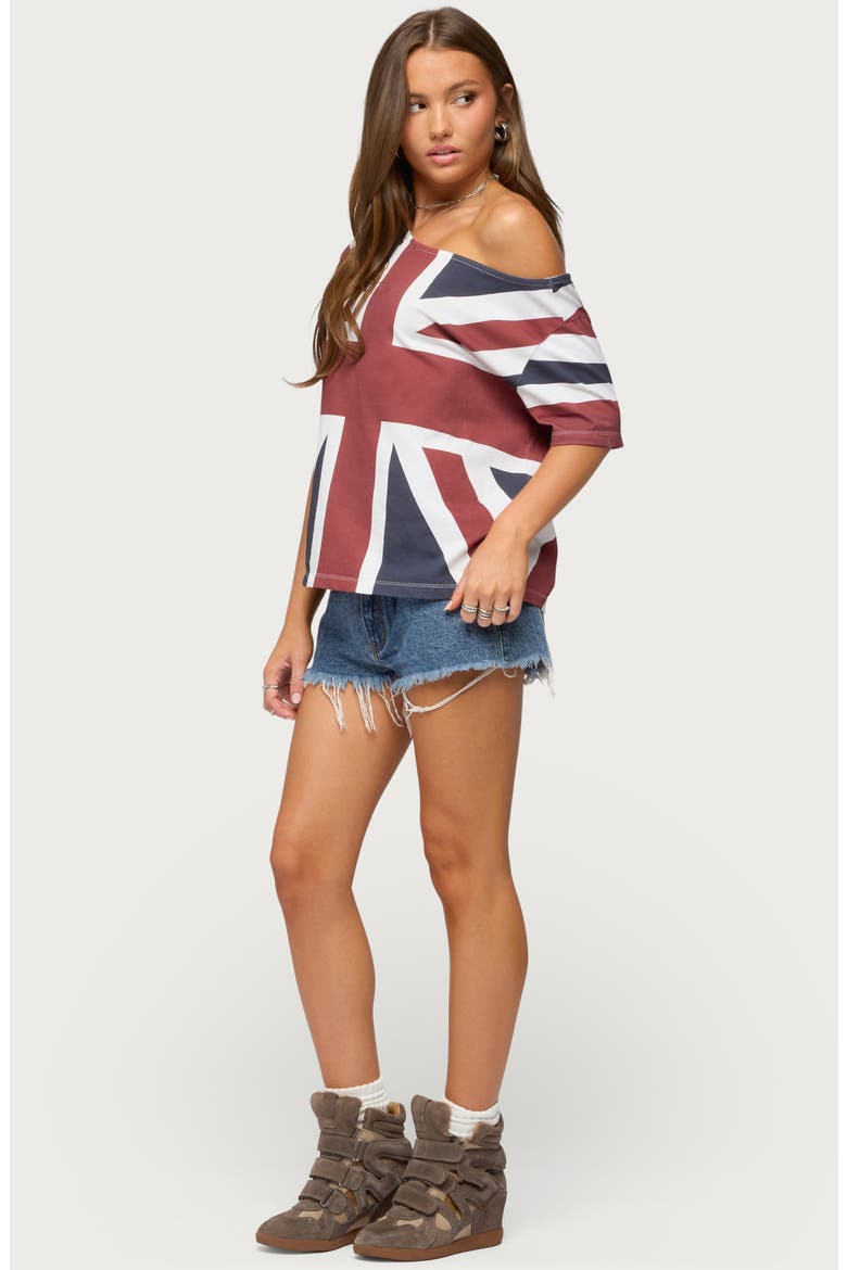 Union Jack Off-the-Shoulder T-Shirt, Alternate, color, NAVY-AND-RED