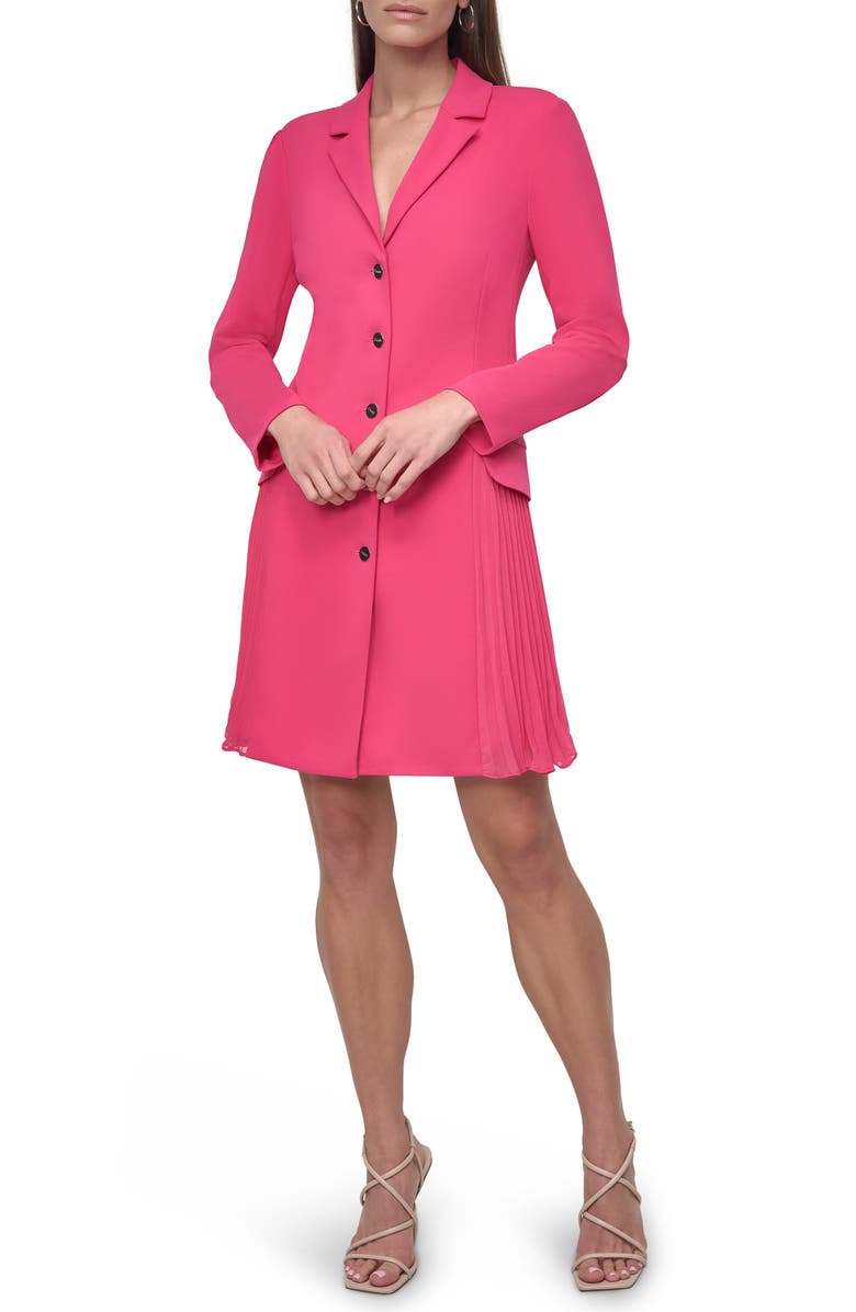 DKNY Pleated Long Sleeve Blazer Dress, Main, color, Pink Peacock