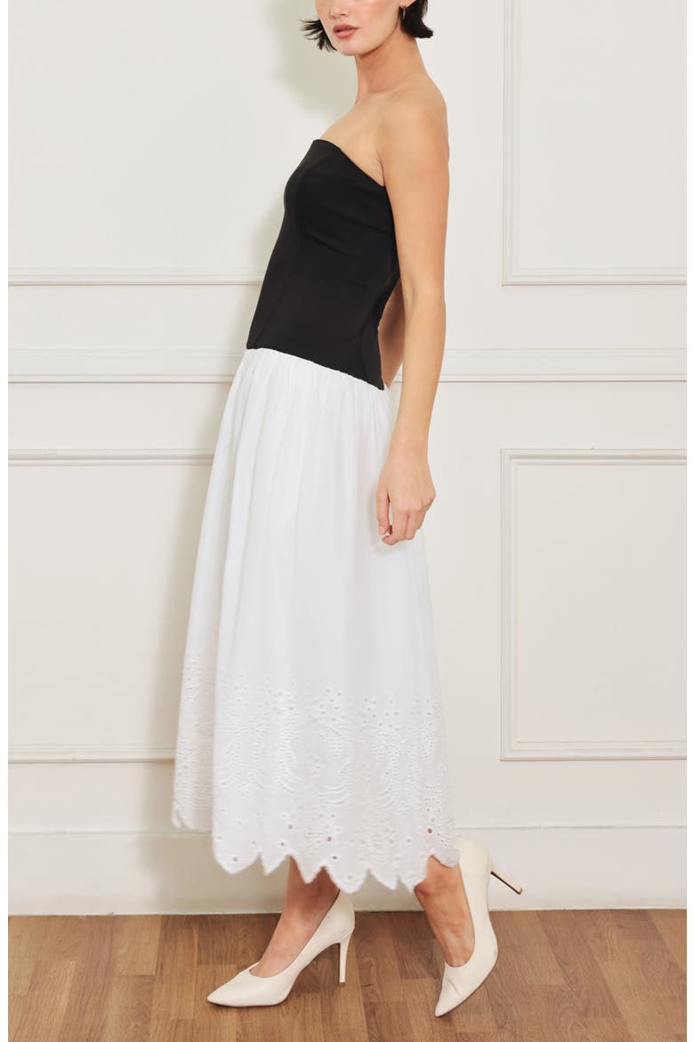 Strapless Mixed Media Maxi Dress, Alternate, color, WHITE/ BLACK