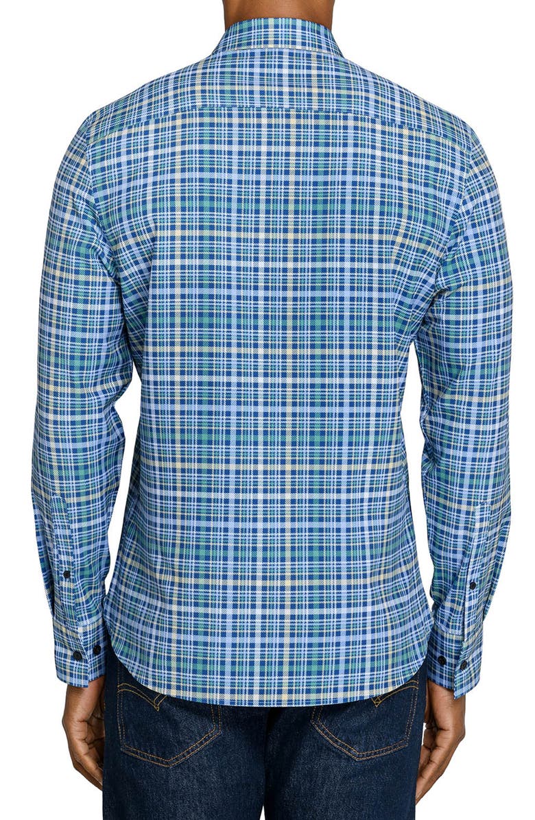 CONSTRUCT Slim Fit Multi Plaid Woven Long Sleeve Basic Shirt, Alternate, color, Navy/Green