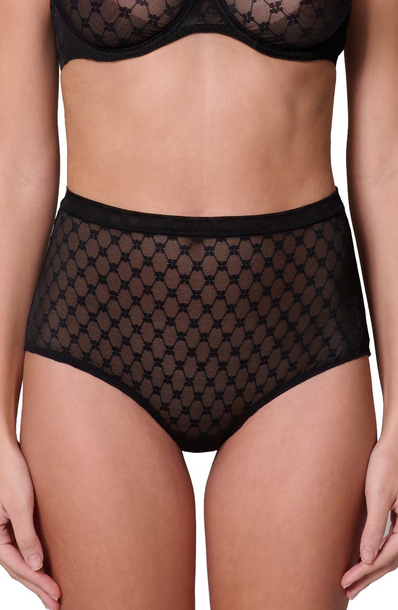 Simone Perele Plume Embroidered Shaping Briefs, Main, color, Black