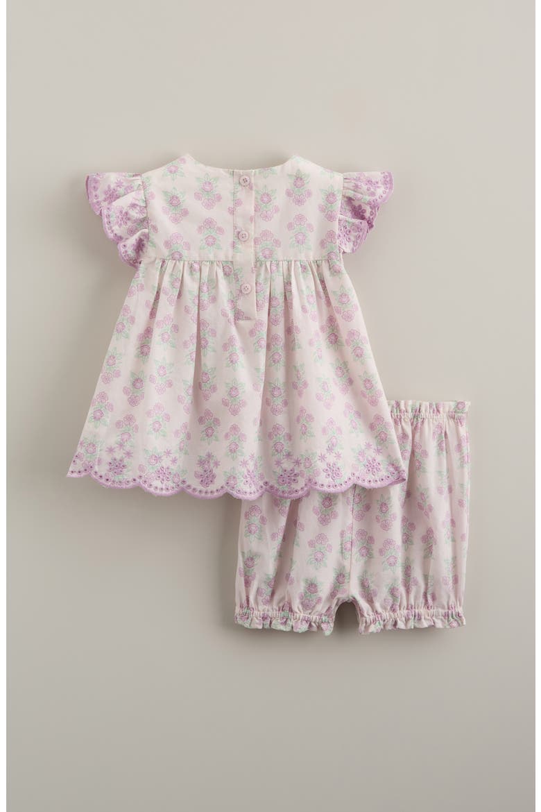 Scalloped Floral Print Cotton Top & Bloomers, Alternate, color, PURPLE TINT STAMPED FLORAL