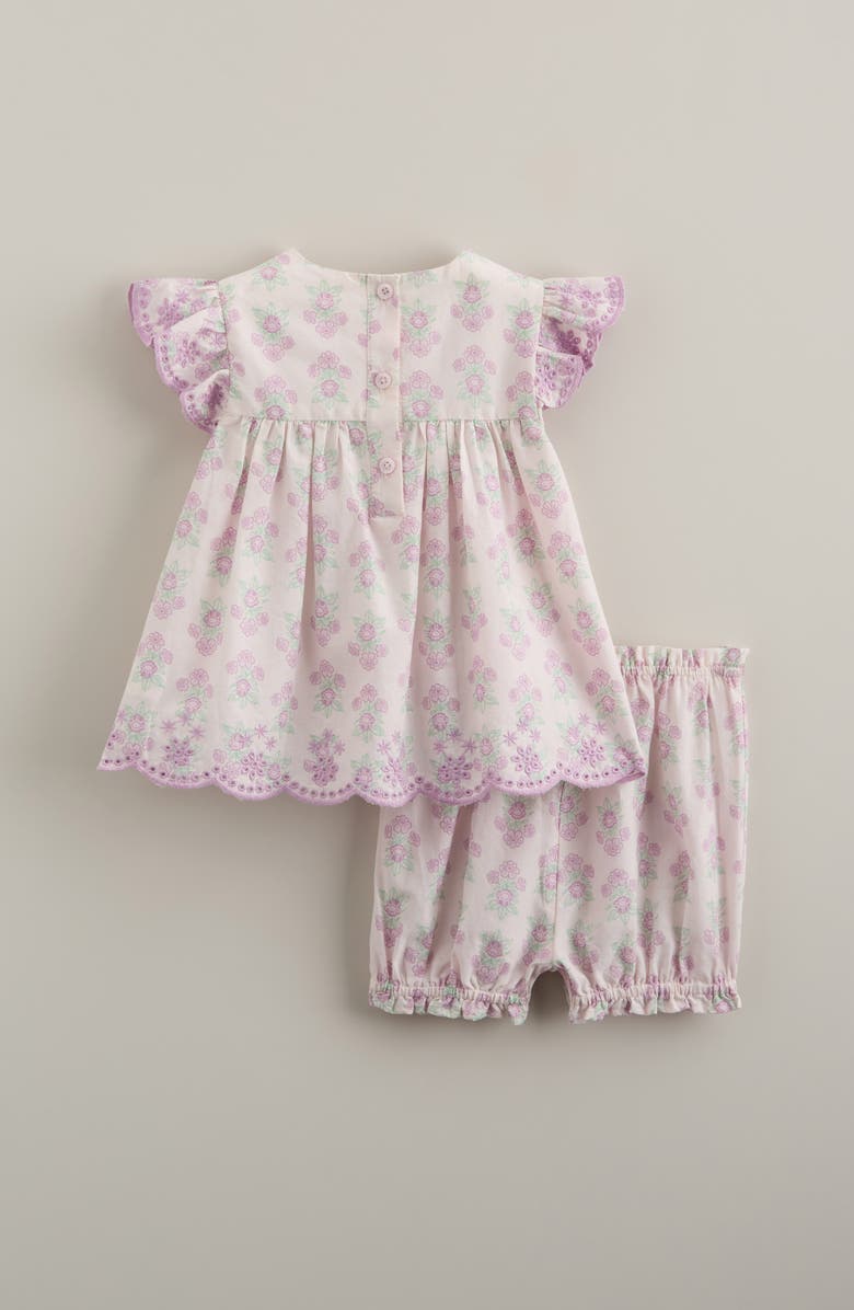 Nordstrom Scalloped Gingham Check Cotton Top & Bloomers, Alternate, color, Purple Tint Stamped Floral