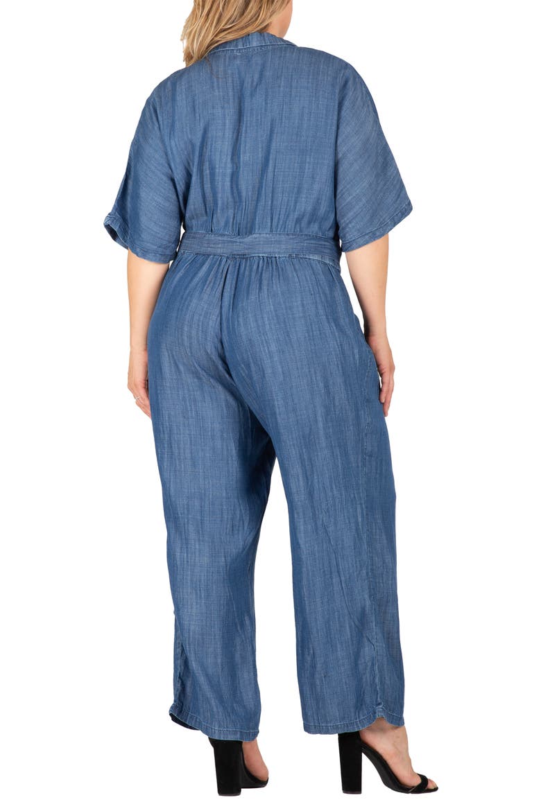 Tie Waist Denim Jumpsuit, Alternate, color, INDIGO