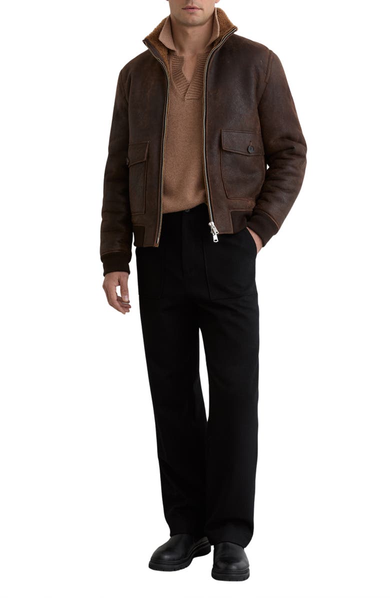 Reiss Peveral Genuine Shearling Lined Leather Jacket, Alternate, color, Brown