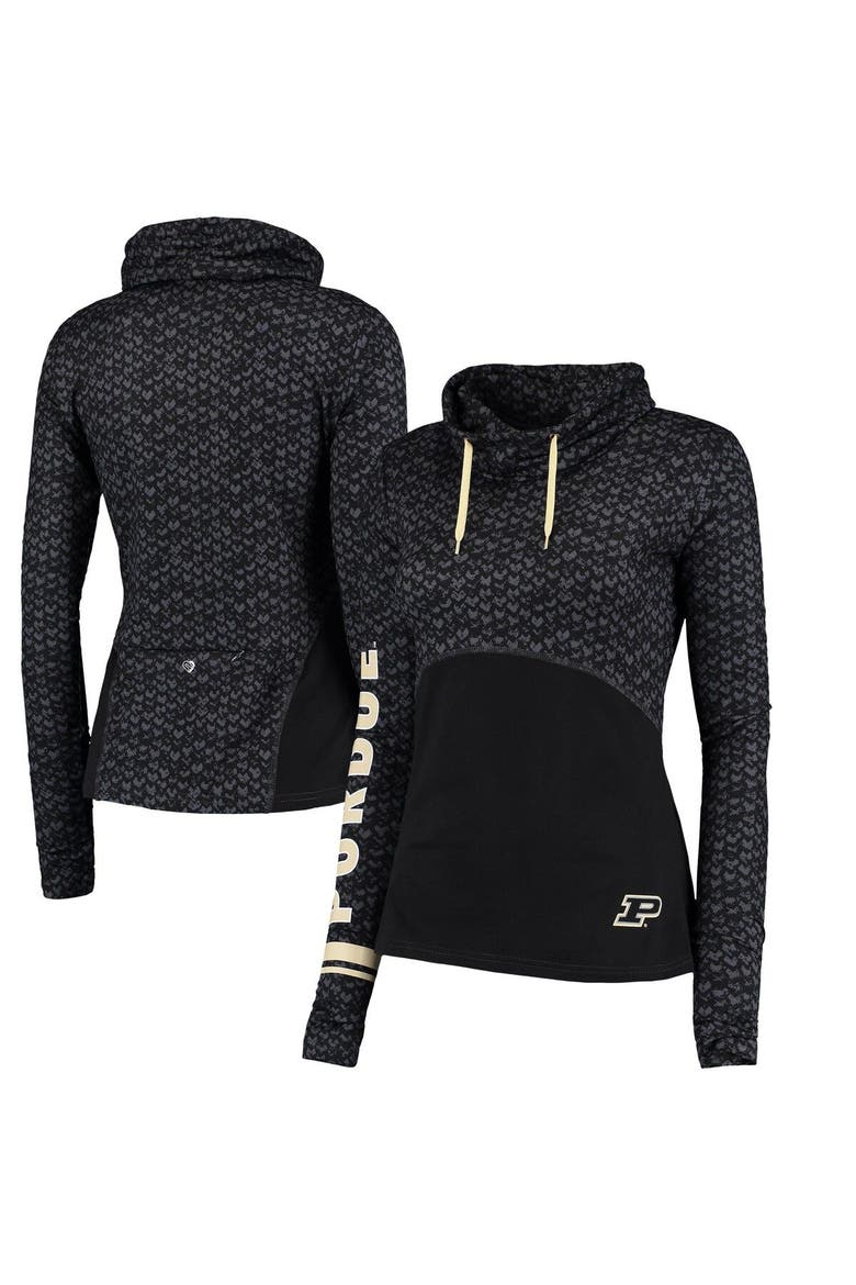 Women's Colosseum Black Purdue Boilermakers Scaled Cowl Neck Pullover Hoodie, Main, color, Black