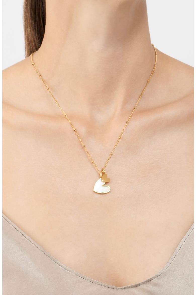 Heart Pendant Necklace & Pearl Bracelet Set, Alternate, color, GOLD