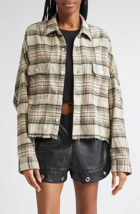 Crop Plaid Flannel Button-Up Shirt