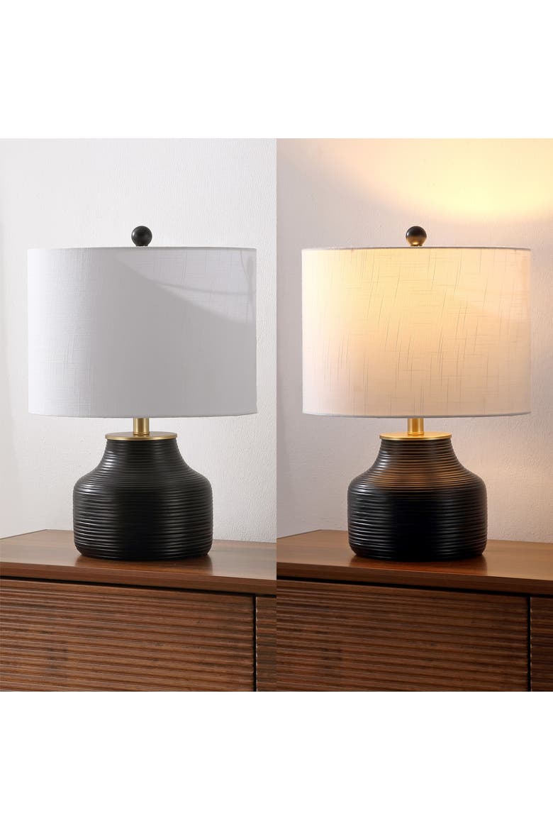 Malone Modern Transitional Ribbed Tapered Ginger Jar Resin/Metal LED Table Lamp, Alternate, color, Black