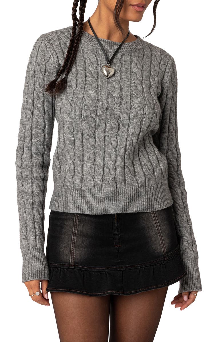 EDIKTED Minka Cable Stitch Crewneck Sweater, Main, color,