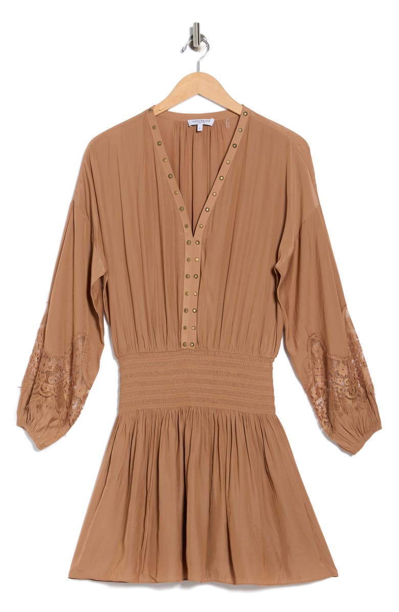Ramy Brook Vaira Studded Long Sleeve Minidress, Alternate, color, Caramel