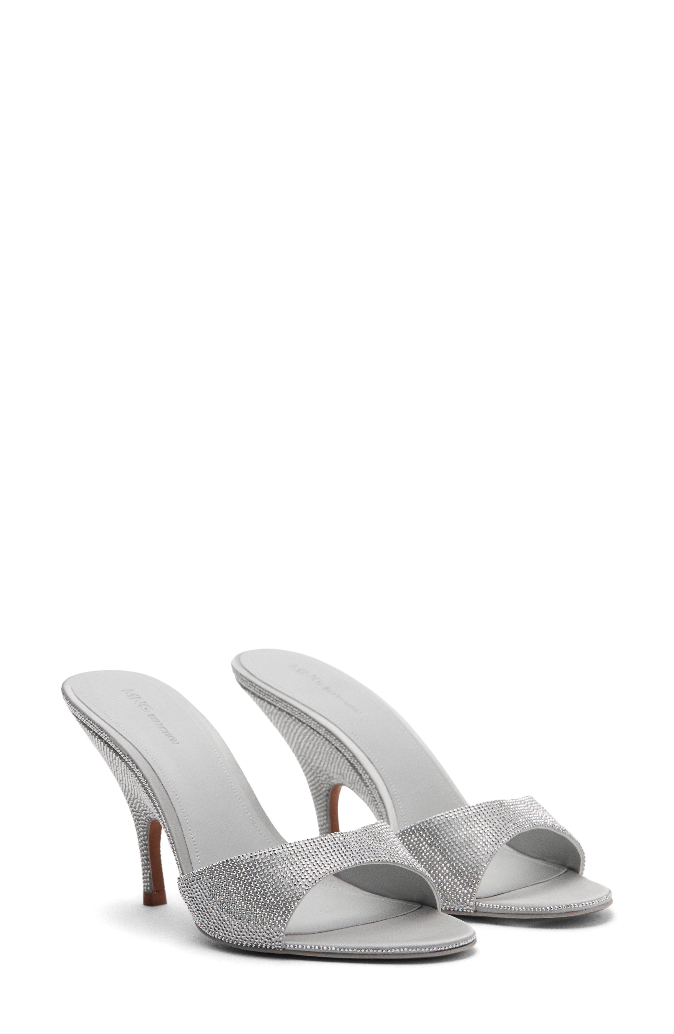 MANGO x Kaia Gerber Rhinestone Sandal, Main, color, Silver