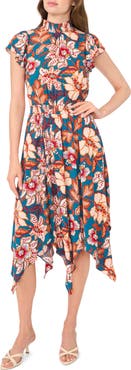 MSK Smocked Waist Handkerchief Hem Midi Dress