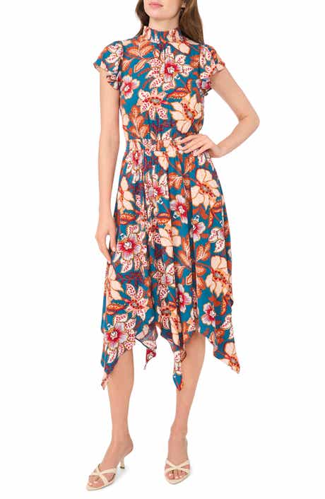 Smocked Waist Handkerchief Hem Midi Dress