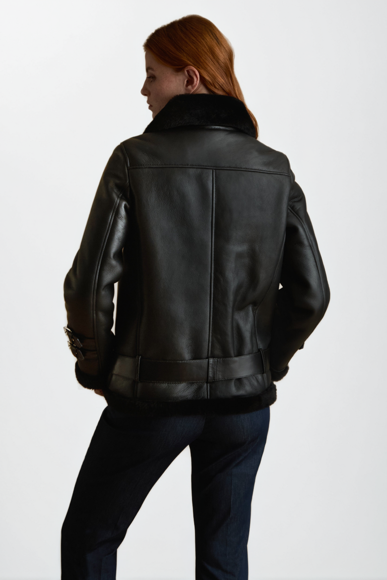 Harriet Sheepskin Jacket, Alternate, color, Black / Black Shearling