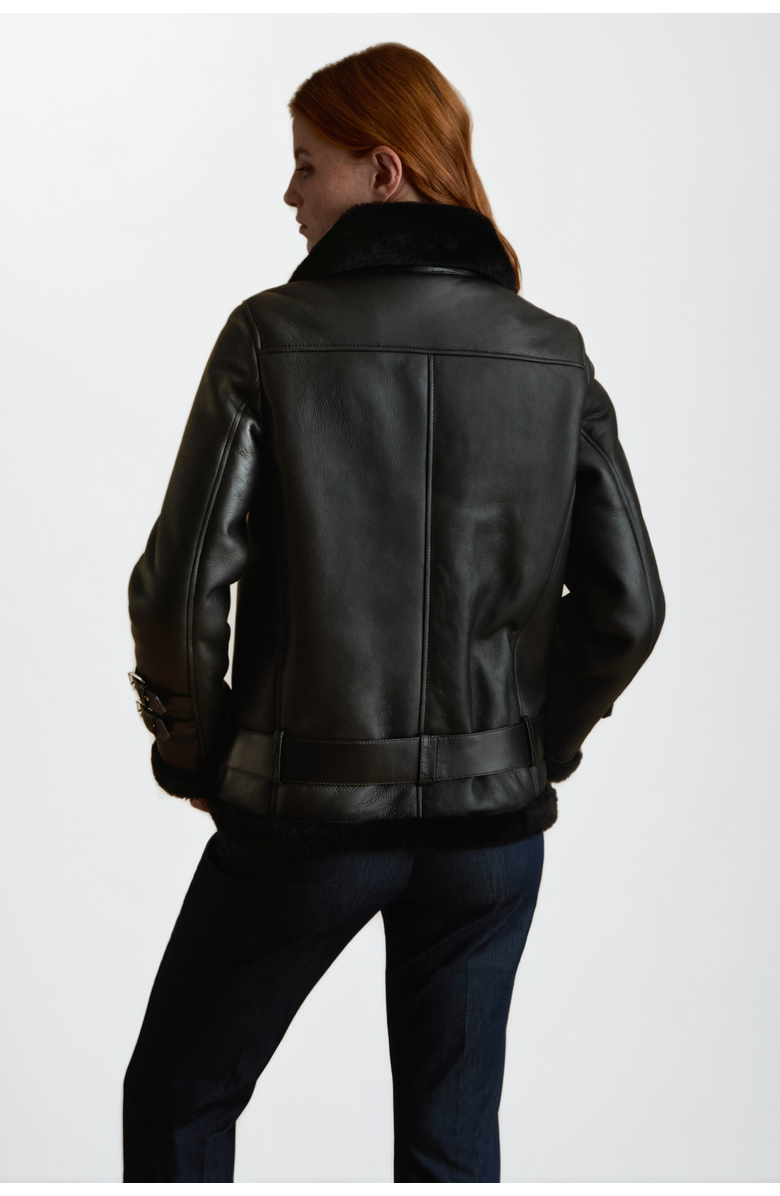 Furniq UK Harriet Sheepskin Jacket, Alternate, color, Black / Black Shearling