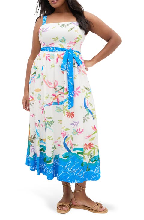 Free Spirit Print Sleeveless Maxi Dress (Plus)