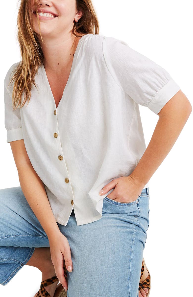 Madewell Plaza Button Front Linen Blend Shirt, Alternate, color, 