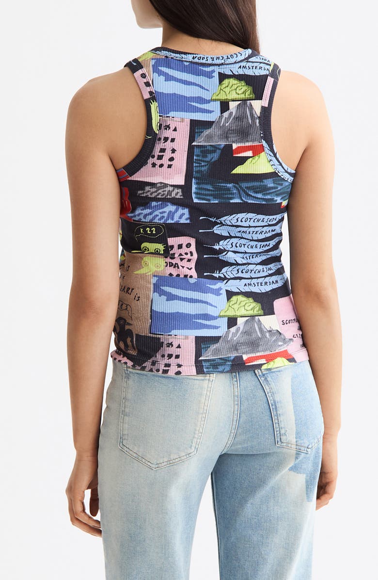 Scotch & Soda Mix Print Rib Stretch Cotton Tank, Alternate, color,
