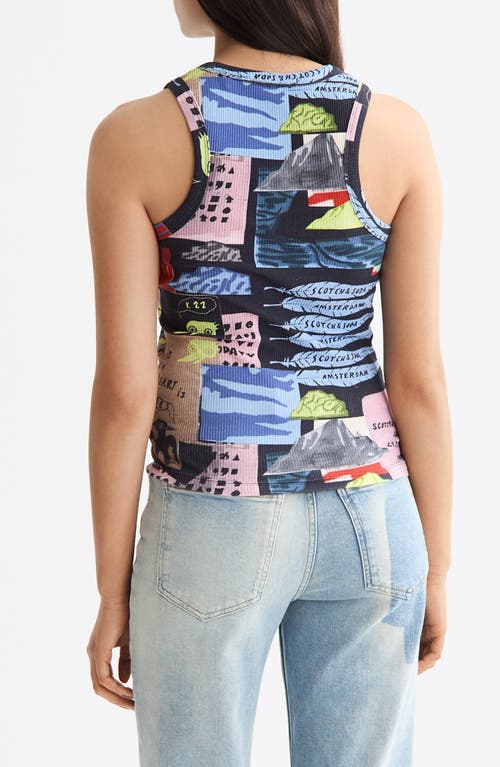Scotch & Soda Mix Print Rib Stretch Cotton Tank In Multi