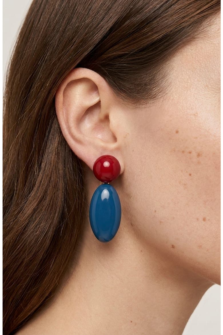 Retro Colorblock Drop Earrings, Main, color, RED/ BLUE
