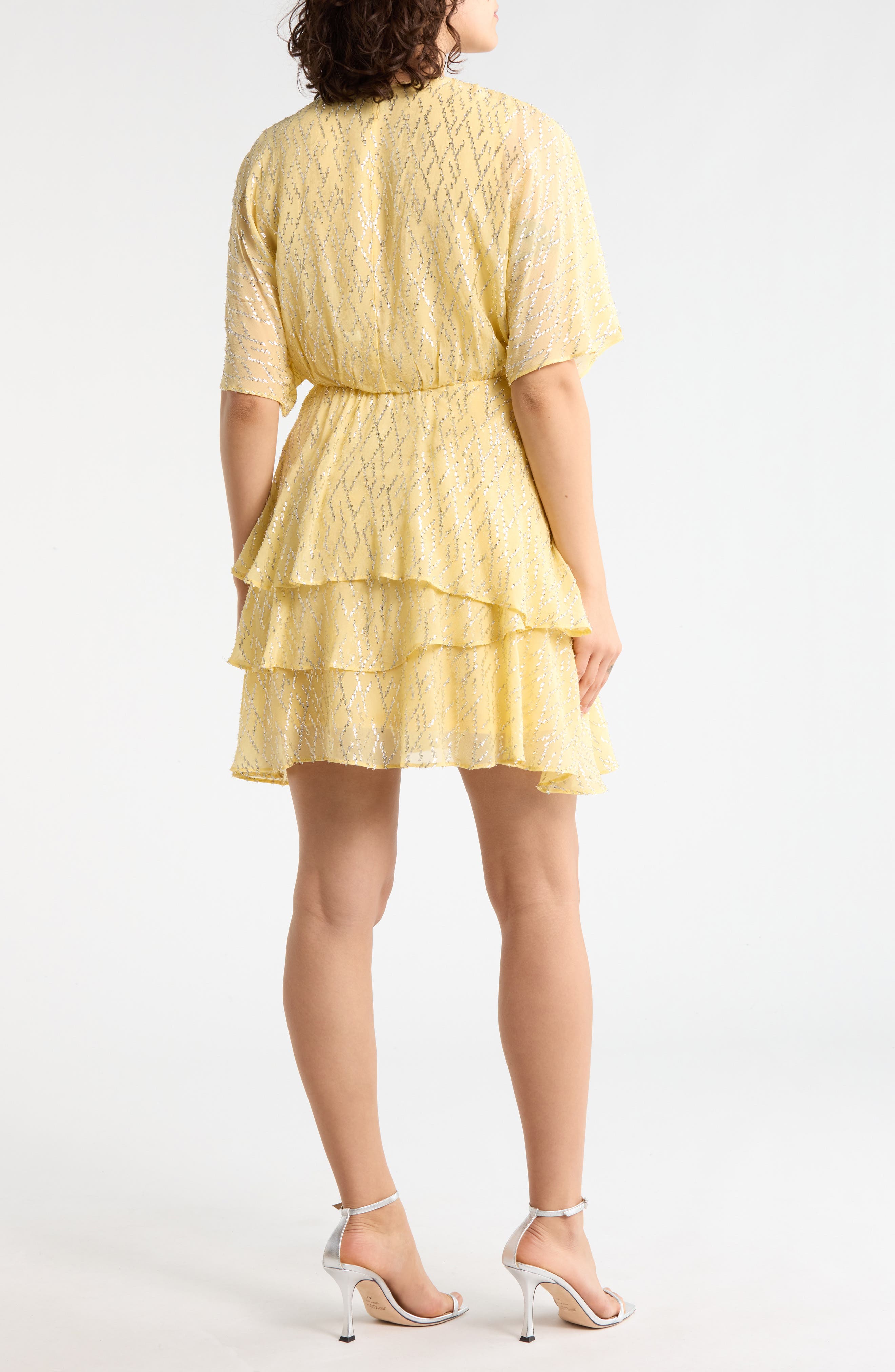 Metallic Clip Dot Short Sleeve Tiered Minidress - image 2