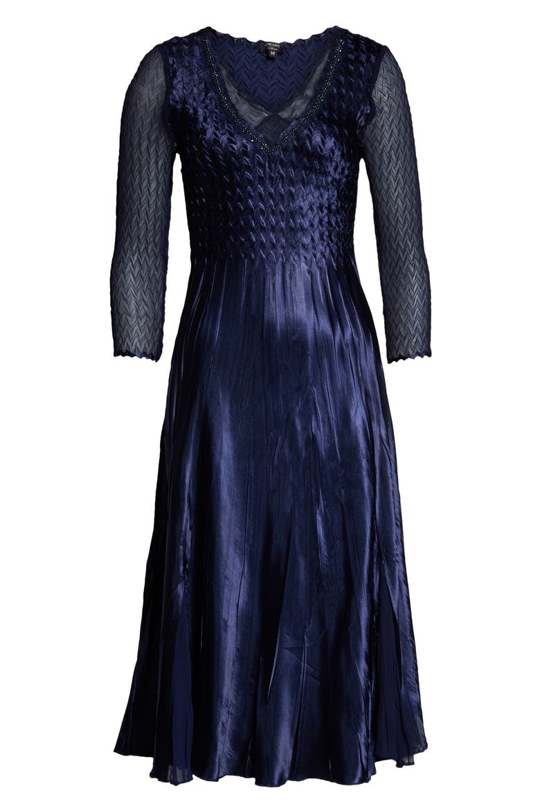 Kamarov Charmuese & Chiffon Dress, Alternate, color, MIDNIGHT NAVY
