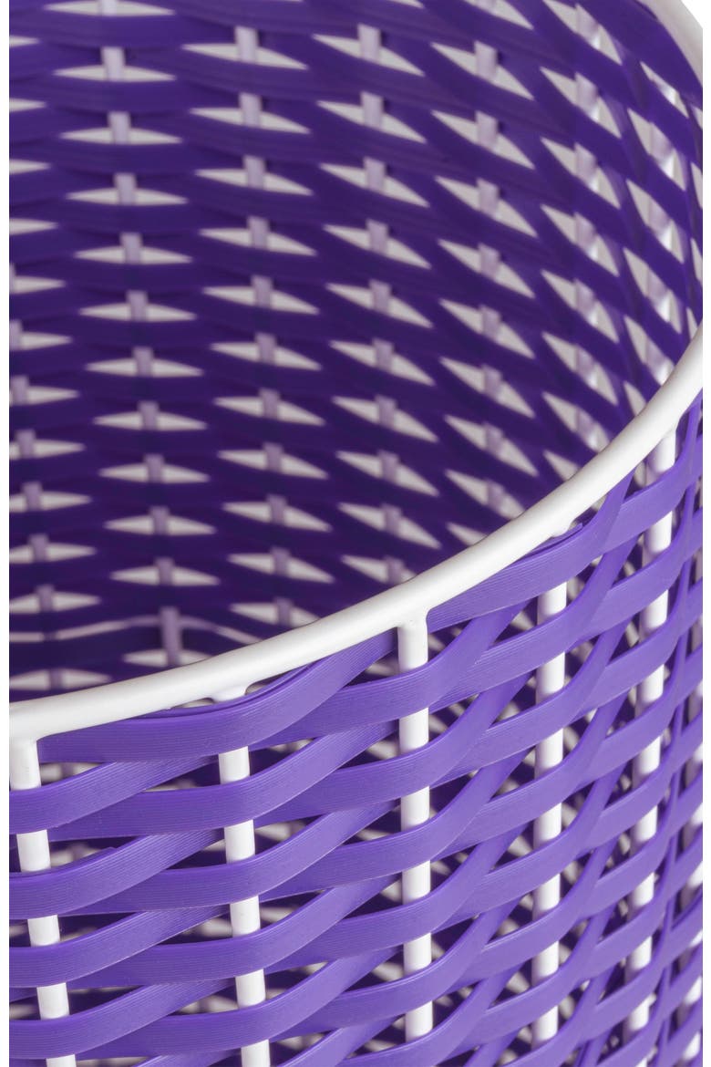 Cecil Modern Natural Wicker Cylinder Waste Basket, Alternate, color, Purple/White
