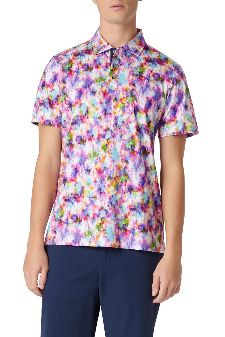 Hendrix Digital Watercolor Print Pima Cotton Polo, Main, color, FUCHSIA