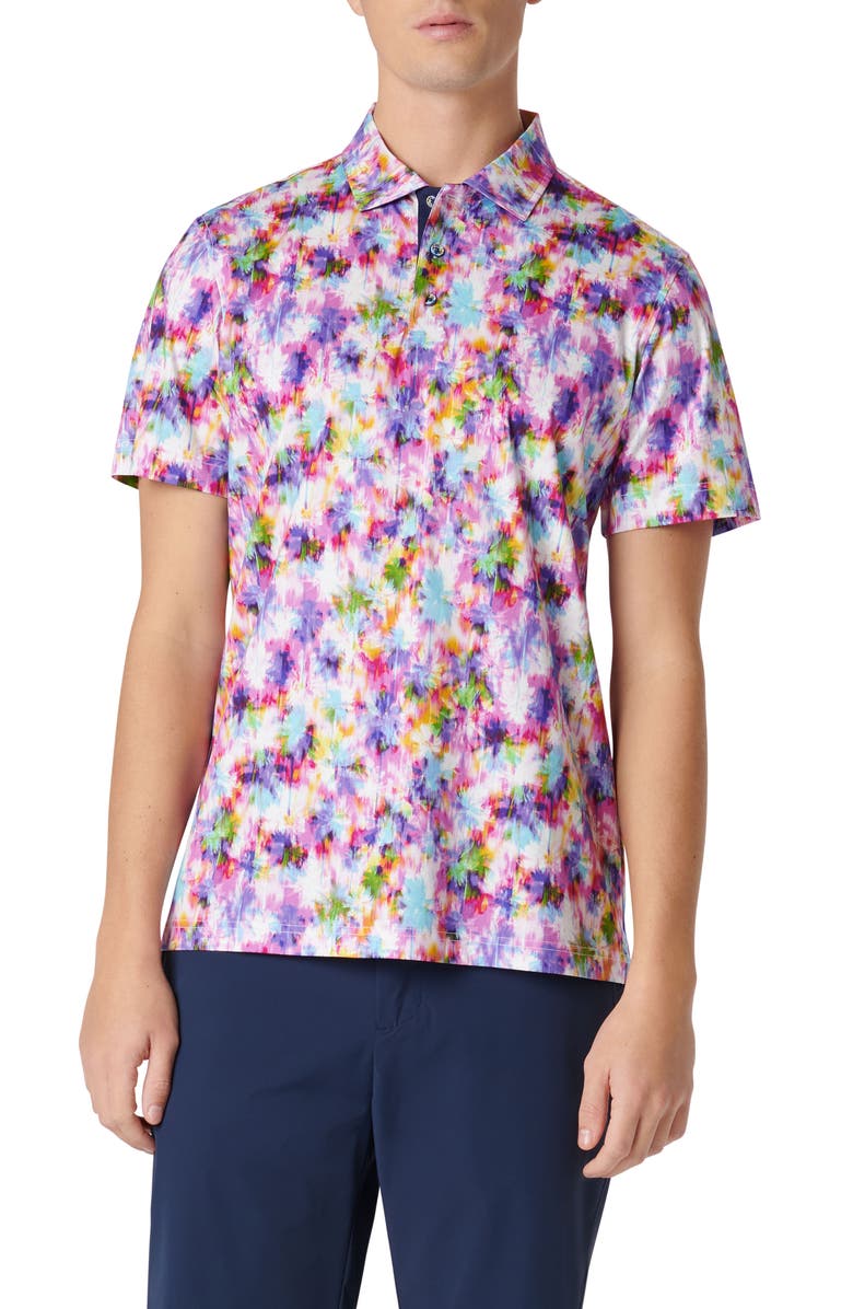 Bugatchi Hendrix Digital Watercolor Print Pima Cotton Polo, Main, color, Fuchsia