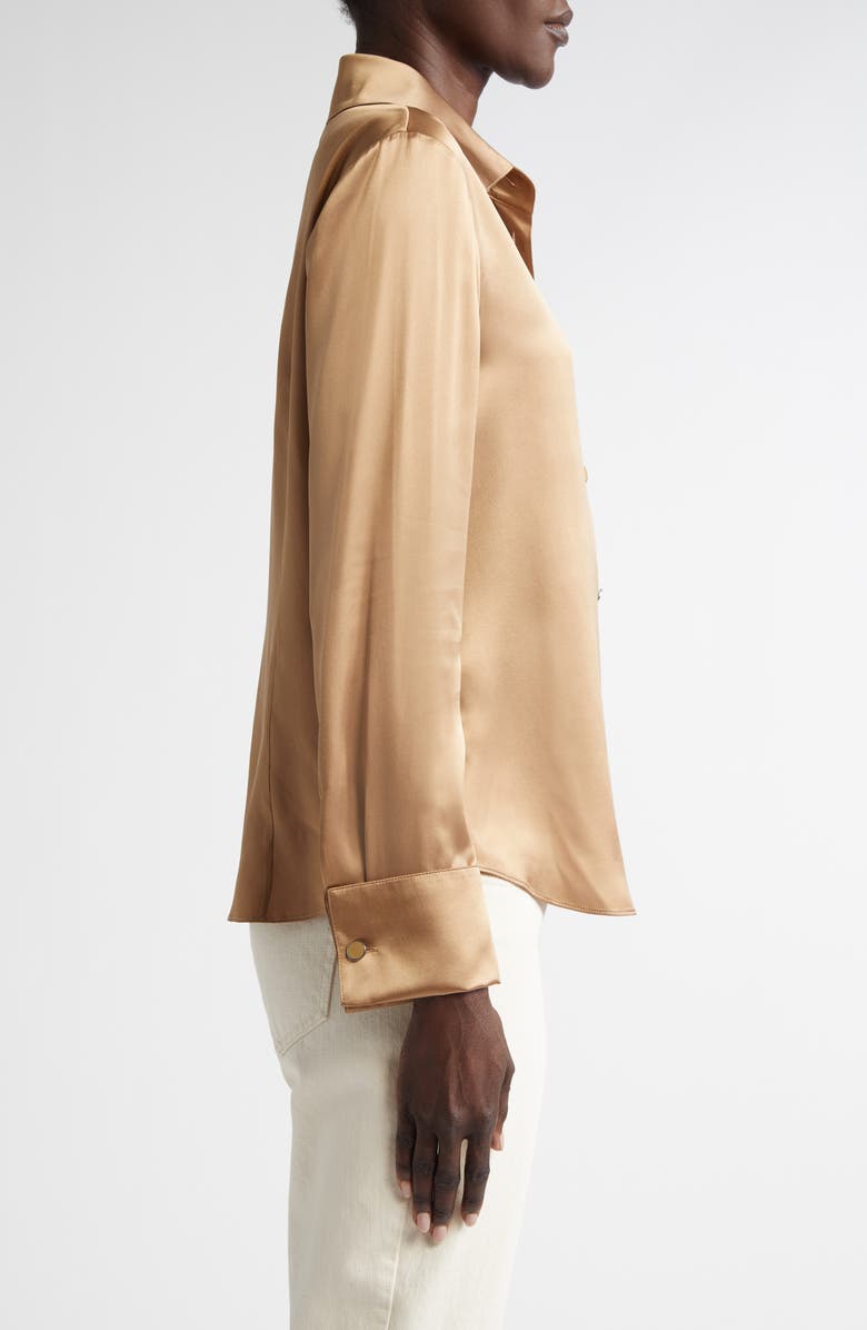 Lafayette 148 New York Silk Charmeuse Button-Up Shirt, Alternate, color, Camel
