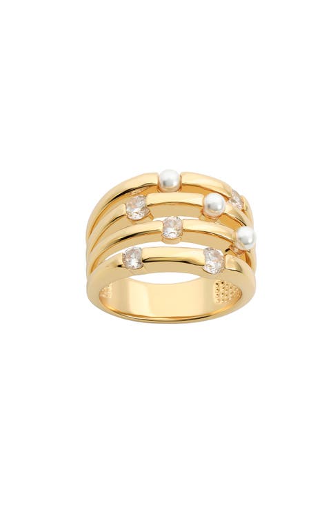 Cubic Zirconia & Faux Pearl Stacked Ring