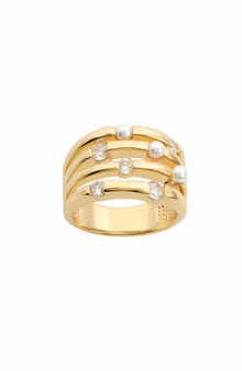 Cubic Zirconia & Faux Pearl Multi-Band Ring