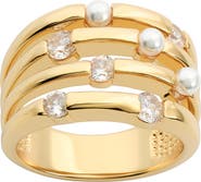 ATHRA LUXE Cubic Zirconia and Faux Pearl Multi Row Ring