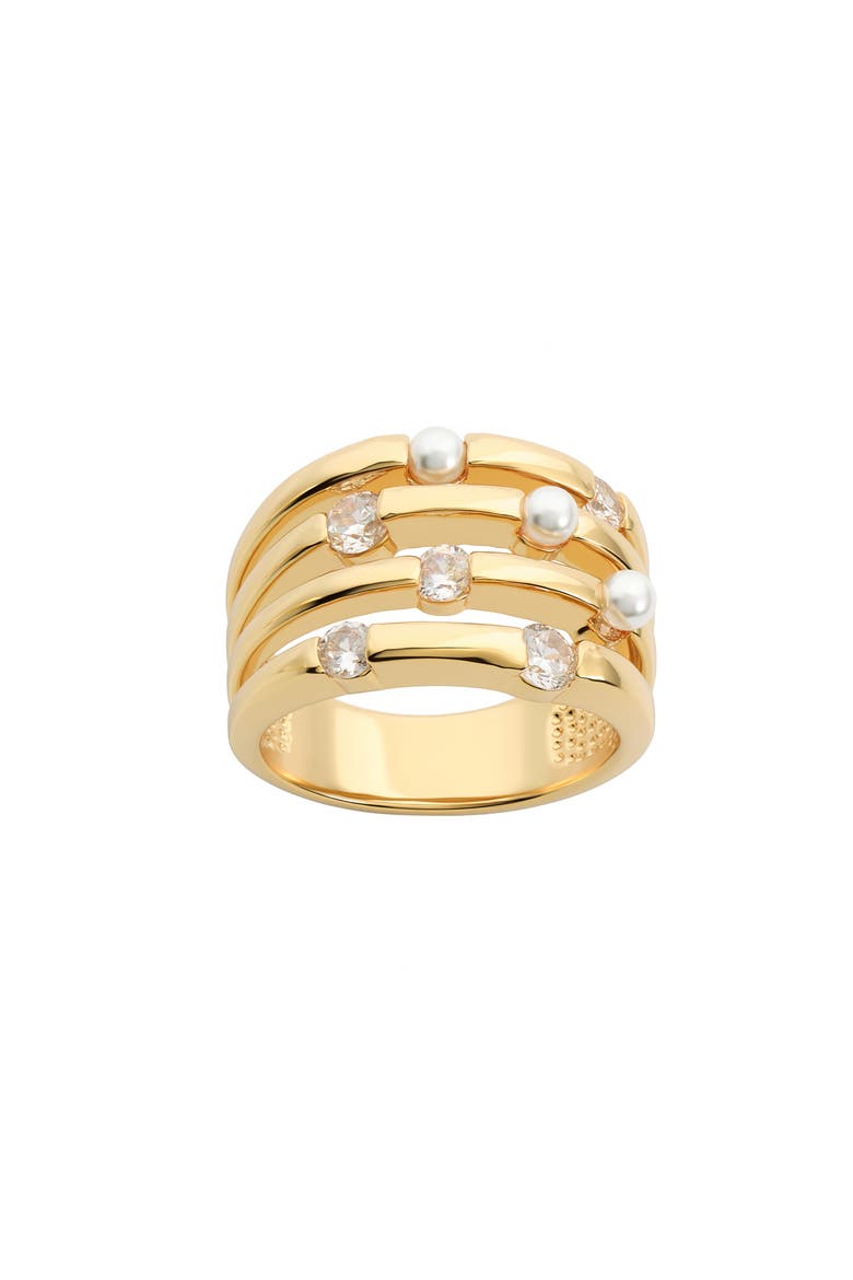 Cubic Zirconia and Faux Pearl Multi Row Ring video