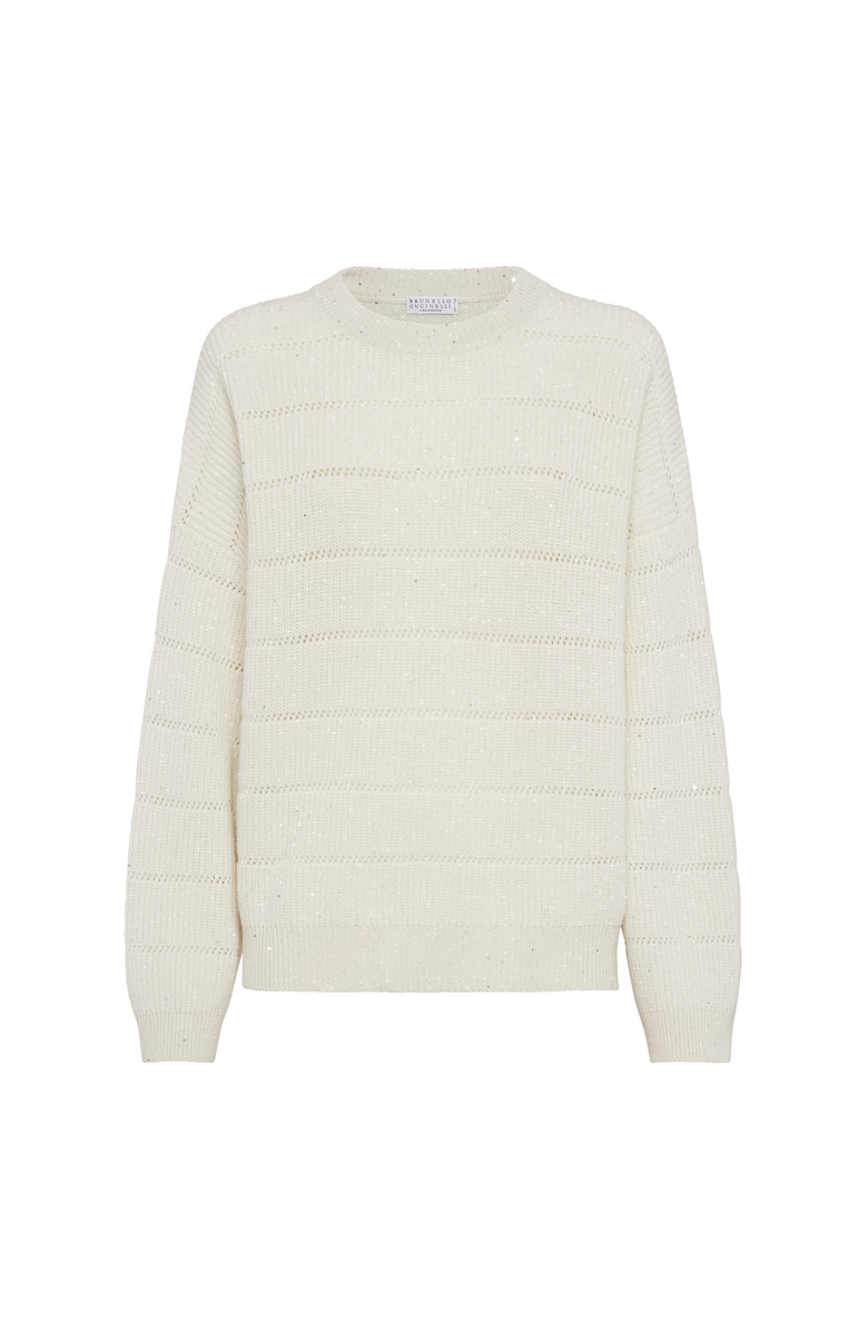 Brunello Cucinelli Dazzling sweater with openwork stripes, Main, color, Butter