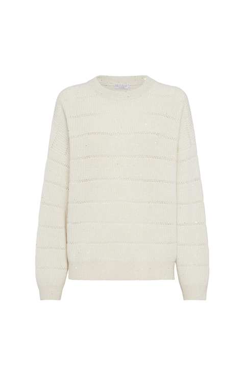 Dazzling sweater with openwork stripes