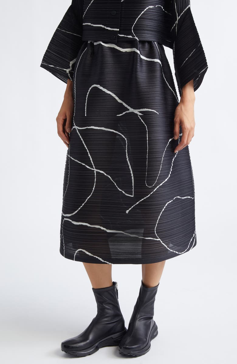 Pleats Please Issey Miyake Pause Print Pleated Midi Skirt, Main, color, Black