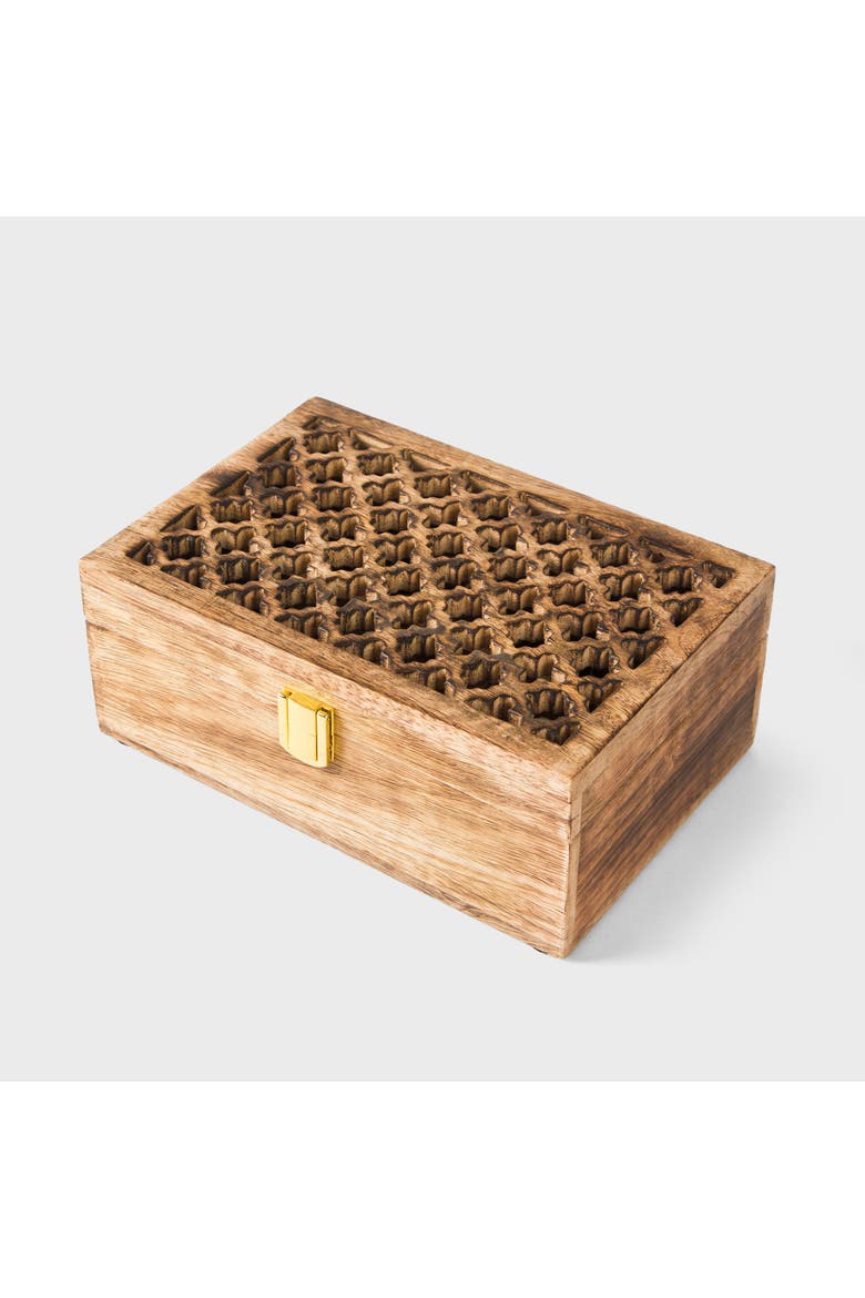 Mango Wood Trellis Keepsake Box, Main, color, Brown - 2 Partition