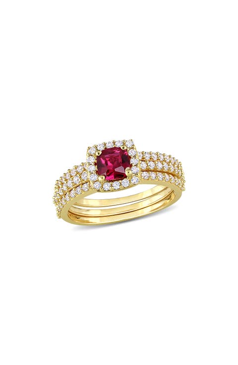 Lab Created White Sapphire & Lab Created Ruby Stackable Ring Set
