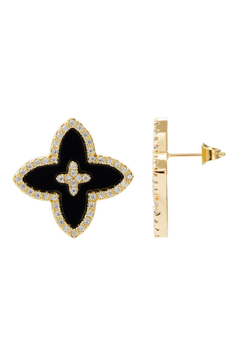 Cubic Zirconia Flower Stud Earrings, Alternate, color, BLACK