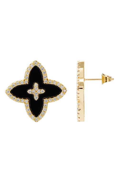 Adornia 14k Gold Plated Cz Black Statement Flower Stud In Black